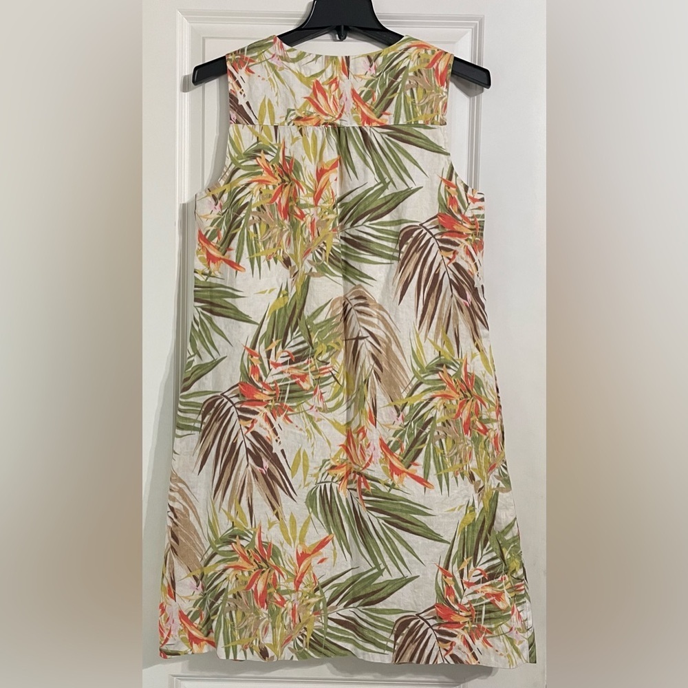 J. Jill Love Linen Tiger Lily Jungle Shift Dress MT Sleeveless Tropical Floral - Picture 4 of 13